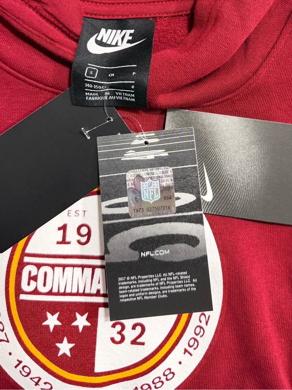 NWT Nike Washington Commanders Youth Small NFL Hoodie Burgundy - Picture 4 of 6